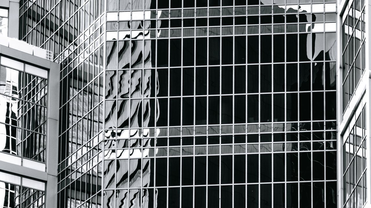 Wallpaper building, facade, architecture, windows, bw