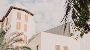 Preview wallpaper building, facade, architecture, white, palm trees