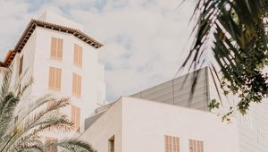 Preview wallpaper building, facade, architecture, white, palm trees