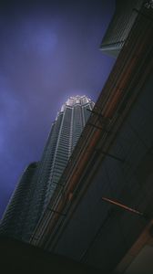 Preview wallpaper building, facade, architecture, bottom view, night