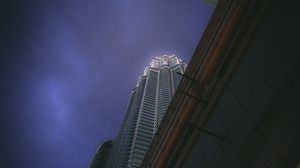Preview wallpaper building, facade, architecture, bottom view, night