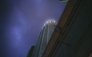 Preview wallpaper building, facade, architecture, bottom view, night