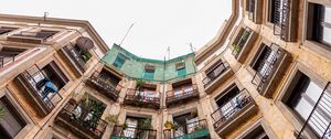 Preview wallpaper building, facade, architecture, sky, bottom view, balcony