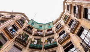 Preview wallpaper building, facade, architecture, sky, bottom view, balcony