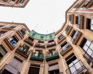 Preview wallpaper building, facade, architecture, sky, bottom view, balcony