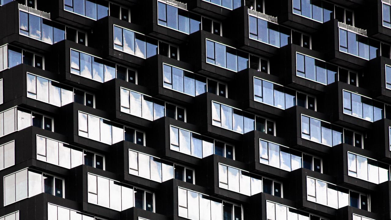 Wallpaper building, facade, architecture, minimalism, symmetry