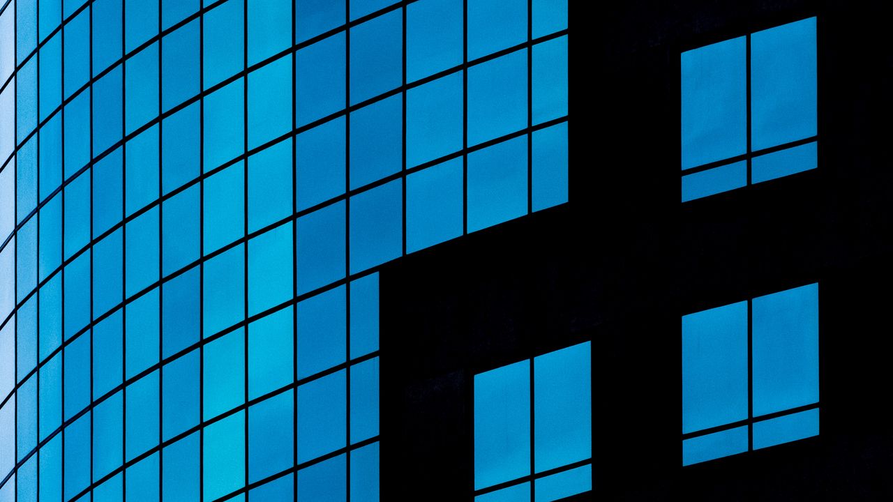 Wallpaper building, facade, architecture, blue, black