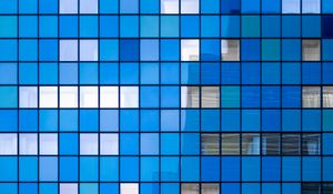 Preview wallpaper building, facade, architecture, mosaic, minimalism, blue