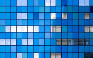 Preview wallpaper building, facade, architecture, mosaic, minimalism, blue
