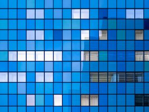 Preview wallpaper building, facade, architecture, mosaic, minimalism, blue