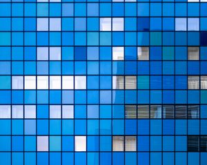 Preview wallpaper building, facade, architecture, mosaic, minimalism, blue