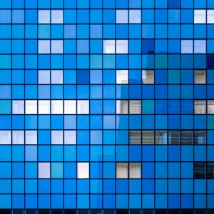 Preview wallpaper building, facade, architecture, mosaic, minimalism, blue