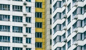 Preview wallpaper building, facade, architecture, multi-storey, white, yellow