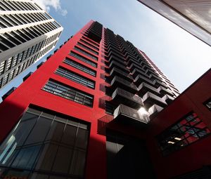 Preview wallpaper building, facade, architecture, red, bottom view