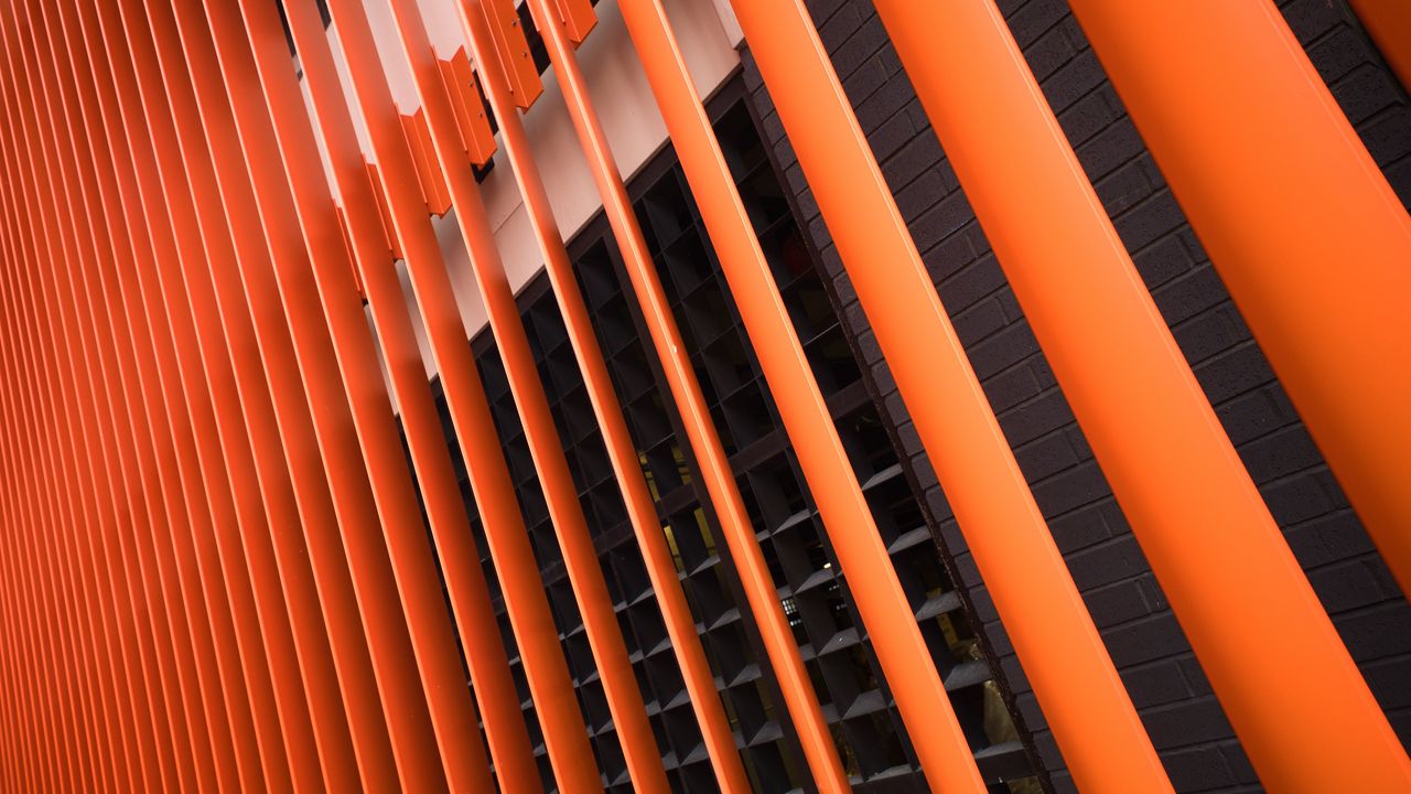 Wallpaper building, facade, architecture, stripes, orange