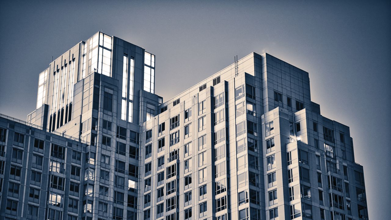 Wallpaper building, facade, architecture, black and white