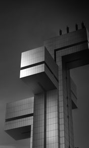 Preview wallpaper building, facade, architecture, bottom view, black and white