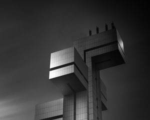 Preview wallpaper building, facade, architecture, bottom view, black and white