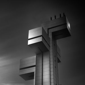 Preview wallpaper building, facade, architecture, bottom view, black and white