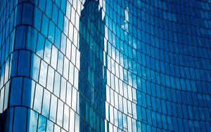 Preview wallpaper building, facade, architecture, glass, reflection, blue