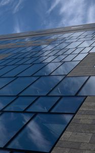 Preview wallpaper building, facade, architecture, glass, bottom view, blue