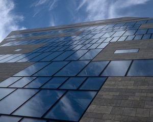 Preview wallpaper building, facade, architecture, glass, bottom view, blue