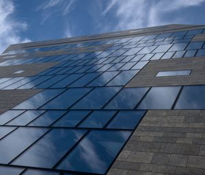 Preview wallpaper building, facade, architecture, glass, bottom view, blue