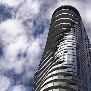 Preview wallpaper building, facade, architecture, sky, bottom view, glass