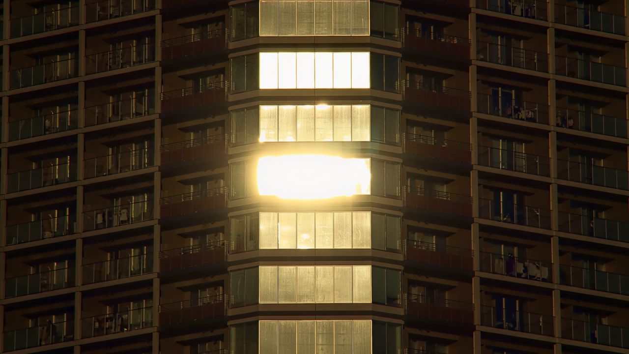 Wallpaper building, facade, balconies, windows, light