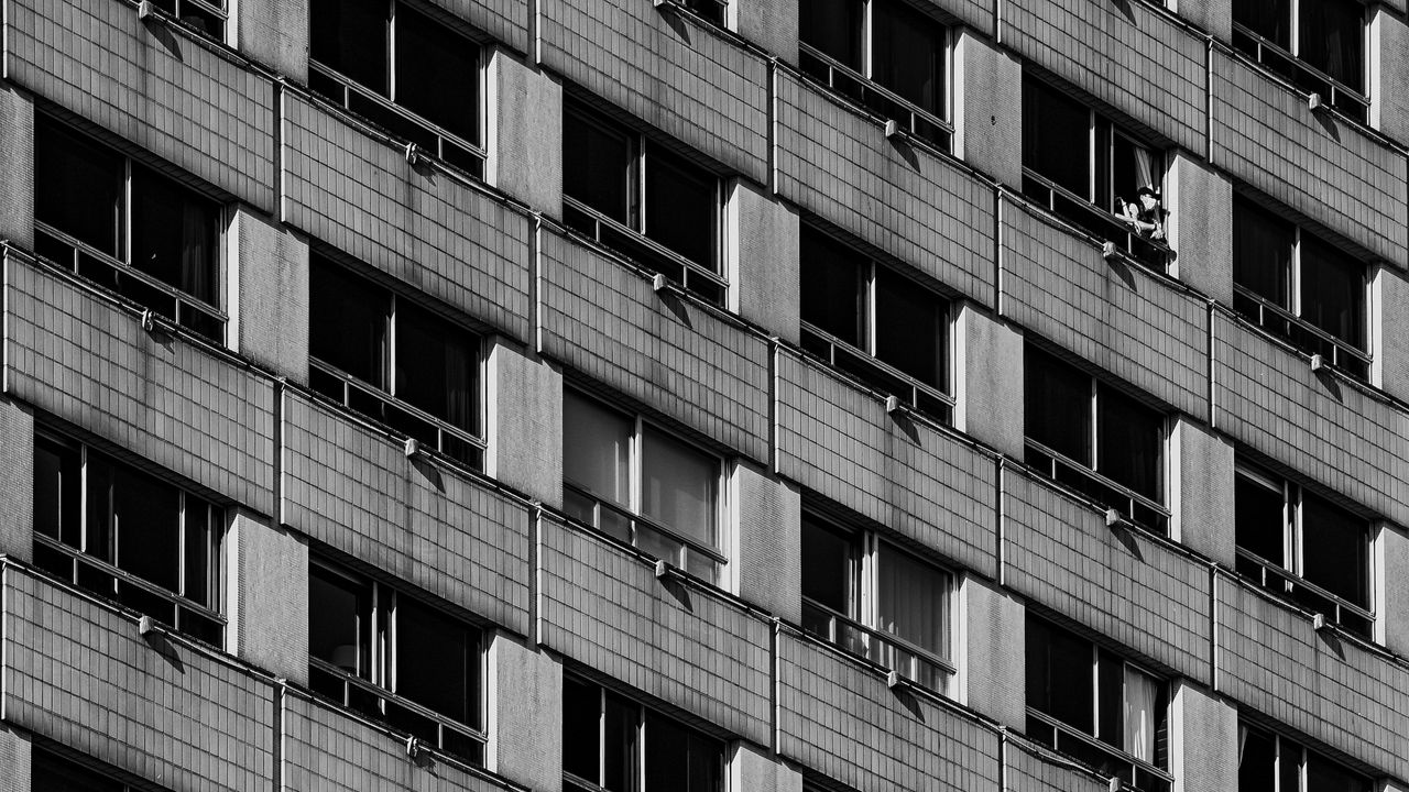 Wallpaper building, facade, balcony, bw