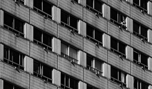 Preview wallpaper building, facade, balcony, bw