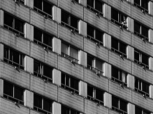 Preview wallpaper building, facade, balcony, bw