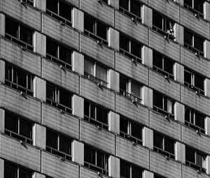 Preview wallpaper building, facade, balcony, bw