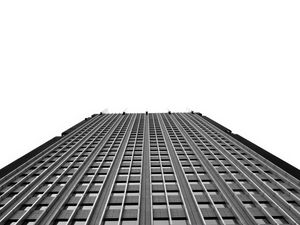 Preview wallpaper building, facade, bottom view, bw, tree