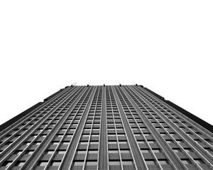 Preview wallpaper building, facade, bottom view, bw, tree