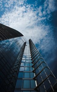 Preview wallpaper building, facade, bottom view, glassy, sky