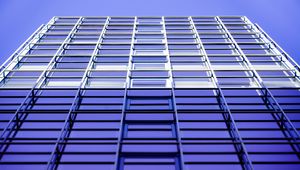 Preview wallpaper building, facade, bottom view, architecture, blue