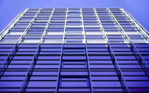 Preview wallpaper building, facade, bottom view, architecture, blue