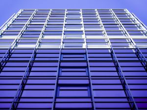 Preview wallpaper building, facade, bottom view, architecture, blue