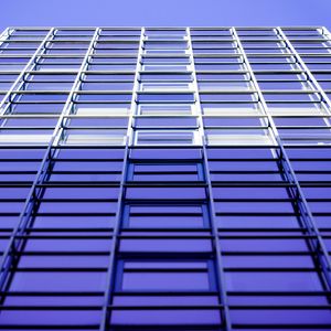 Preview wallpaper building, facade, bottom view, architecture, blue