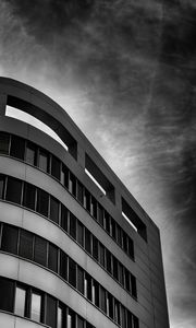 Preview wallpaper building, facade, bw, sky, windows