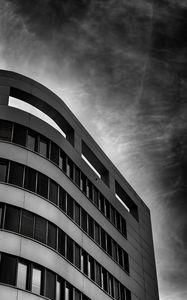 Preview wallpaper building, facade, bw, sky, windows