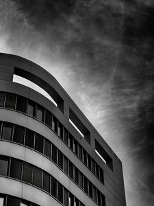 Preview wallpaper building, facade, bw, sky, windows