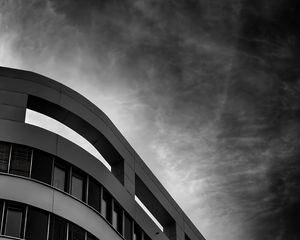 Preview wallpaper building, facade, bw, sky, windows