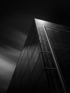 Preview wallpaper building, facade, bw, architecture, corner, glass, modern