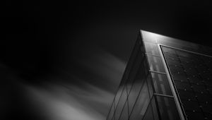 Preview wallpaper building, facade, bw, architecture, corner, glass, modern