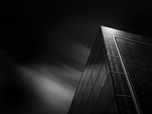 Preview wallpaper building, facade, bw, architecture, corner, glass, modern