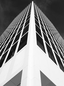 Preview wallpaper building, facade, bw, architecture, corner, symmetry