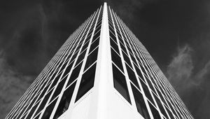 Preview wallpaper building, facade, bw, architecture, corner, symmetry