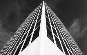 Preview wallpaper building, facade, bw, architecture, corner, symmetry